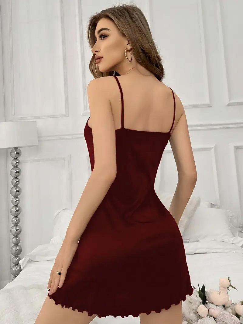 Chic Red Heart Print Slip Nightgown for Women - Comfortable All-Season