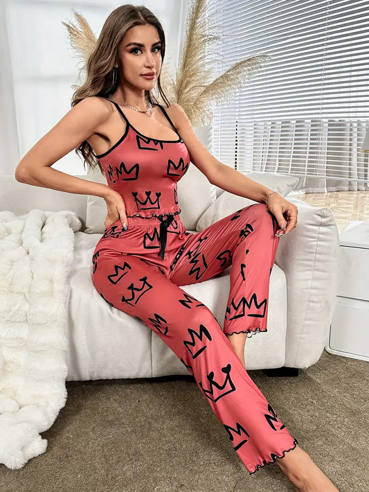 Stylish Crown Print Sleepwear Set for Women | Comfortable & Trendy Loungewear