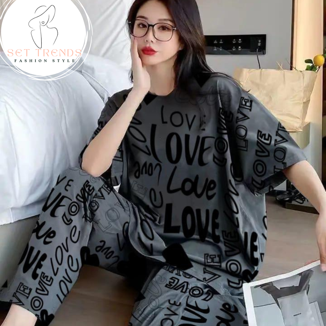 Trendy Love Print Lounge Set for Women - Stylish & Comfy Pajamas | Set Trendz