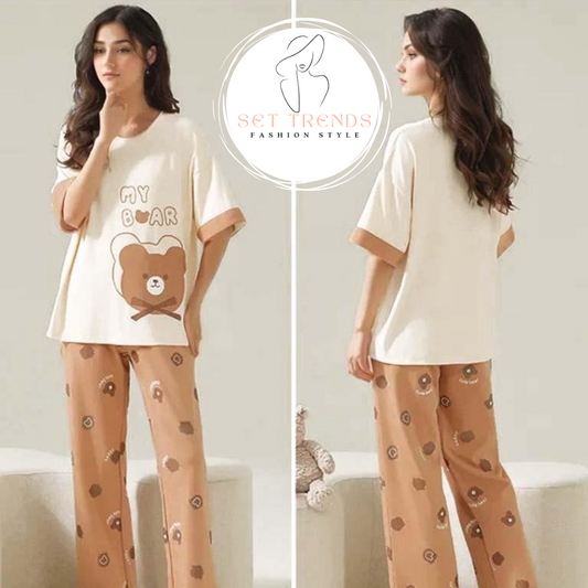 Women's My Bear Night Suit – Soft Cotton Pajama Set for Summer